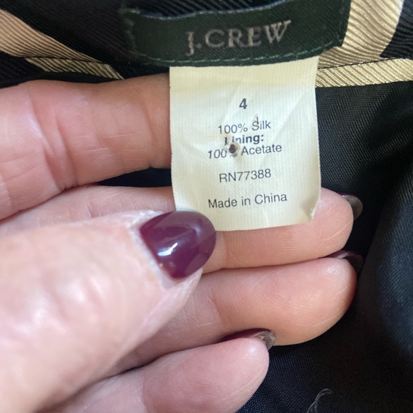 J Crew Sz 4 Black & Cream Silk Abstract Ruffle Collar Dress - Picture 2 of 16